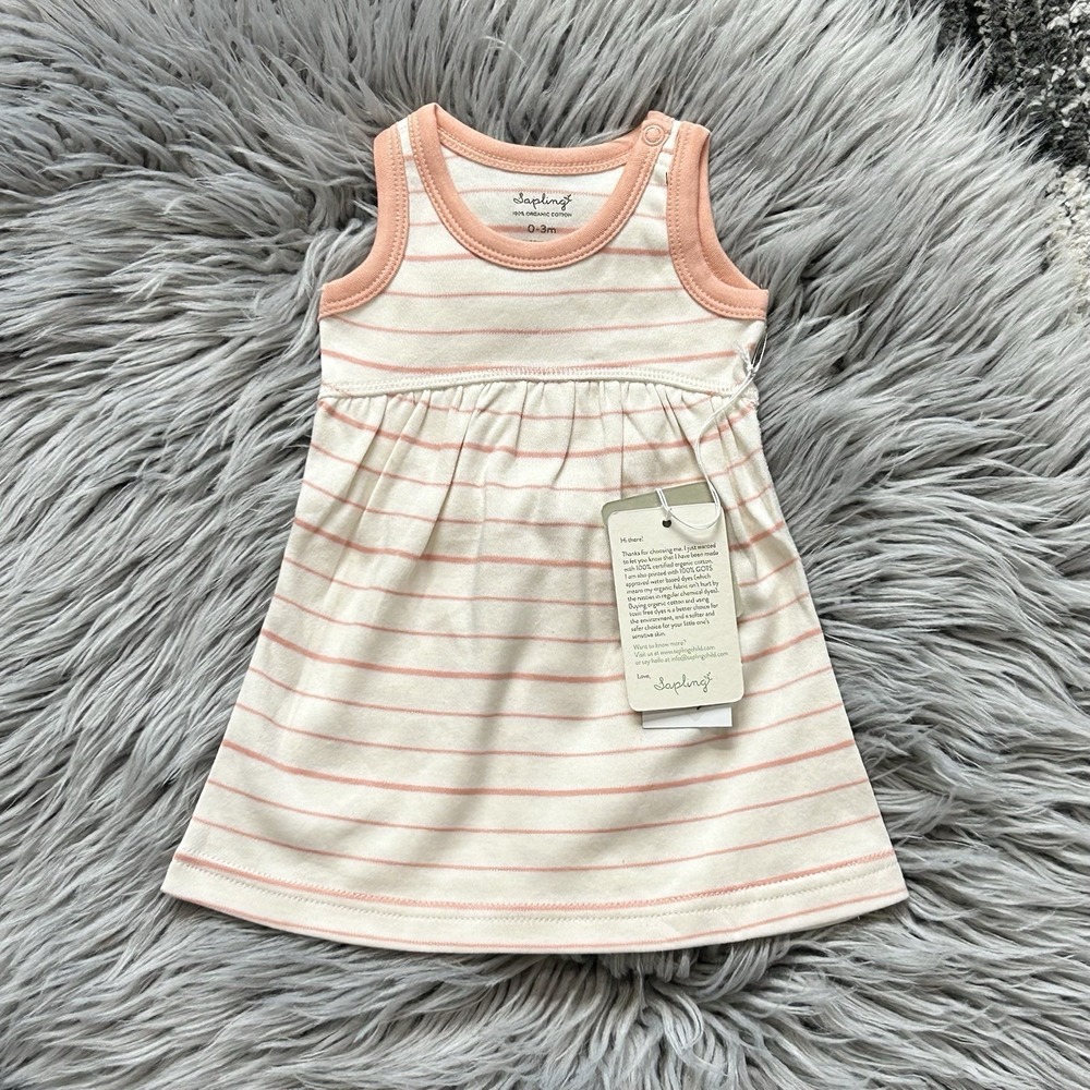 Sapling‎ Baby Girls Coral Striped Tank Dress Size 0-3 Month NWT
